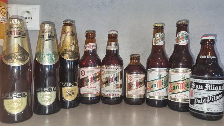 9x oude & vintage San Miguel, Spanje: Selecta, Export + meer, Verzamelen, Biermerken, Zo goed als nieuw, Glas of Glazen, Overige merken