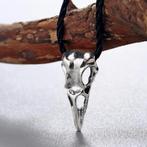 Gothic Ravenschedel met zwarte waxketting Wicca, Ophalen, Nieuw, Zilver, Overige materialen