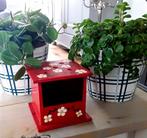 Klein brocant beschilderde stoof - stoofje - rood - bloemetj, Antiek en Kunst, Curiosa en Brocante, Ophalen of Verzenden