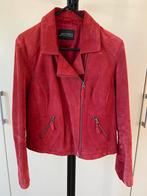 Rood suede leren biker jack, jasje, maat 42, Maat 42/44 (L), Ophalen of Verzenden, Jasje, Gedragen