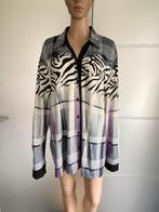 F836 Sommermann maat 50=XXL lang vest blouse wit/zwart/paars