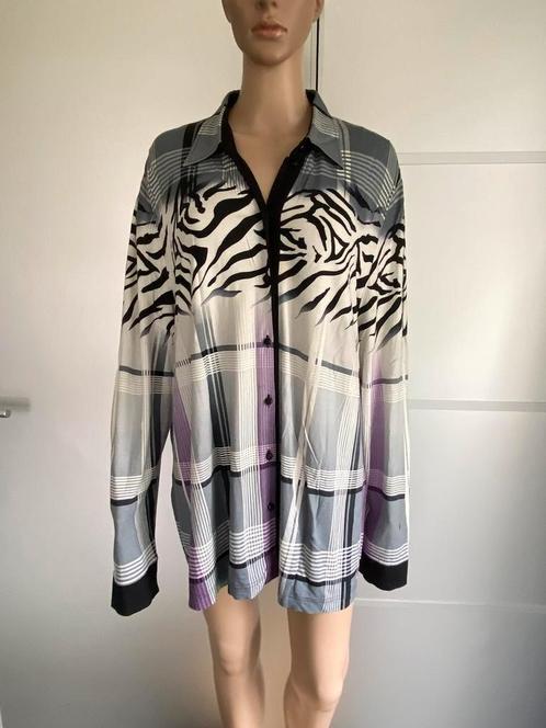 F836 Sommermann maat 50=XXL lang vest blouse wit/zwart/paars, Kleding | Dames, Truien en Vesten, Zo goed als nieuw, Maat 46/48 (XL) of groter