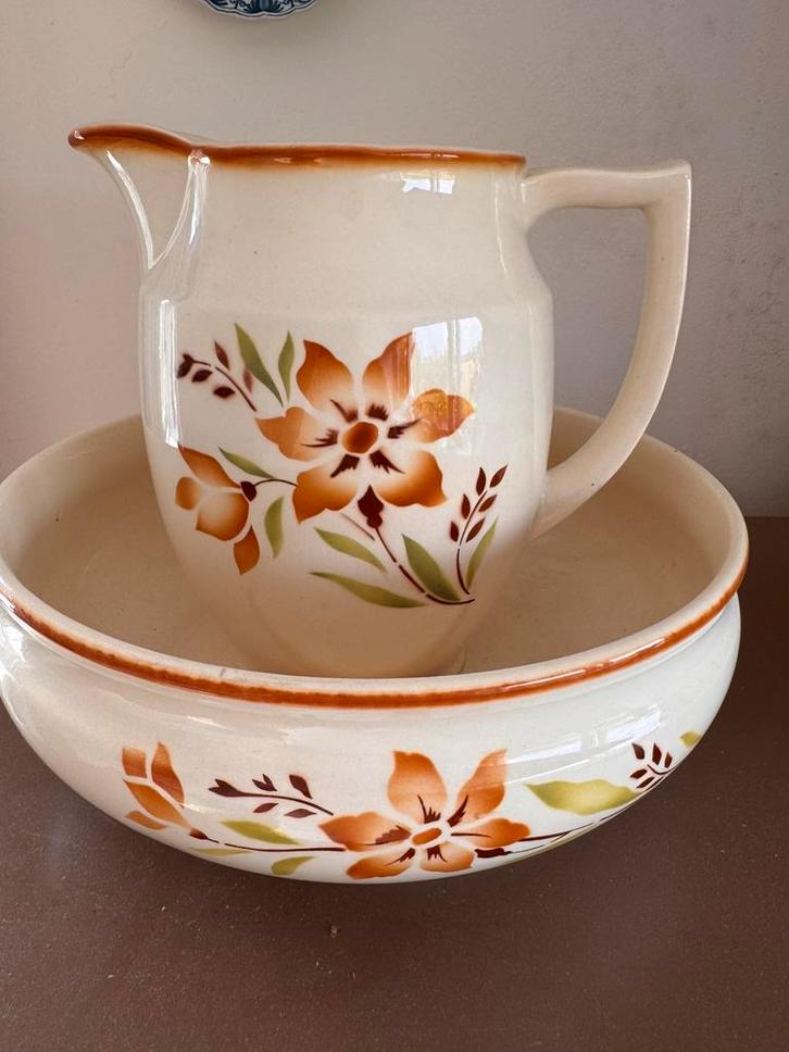 Vintage  Duits lamppetstel porselein kan met kom en, Antiek en Kunst, Antiek | Servies los, Ophalen of Verzenden