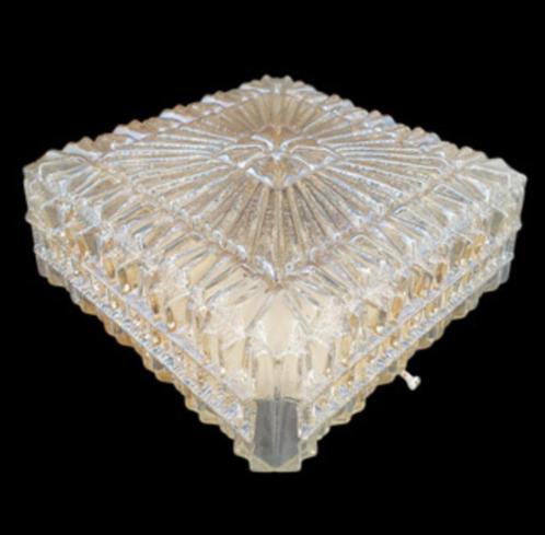 2217 Vintage amber kleurige glazen plafonniere plafondlamp, Huis en Inrichting, Lampen | Plafondlampen, Zo goed als nieuw, Ophalen of Verzenden