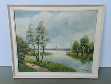 schilderij PMF v Herwaarden waterpartij wolkenlucht 56x46cm beschikbaar voor biedingen