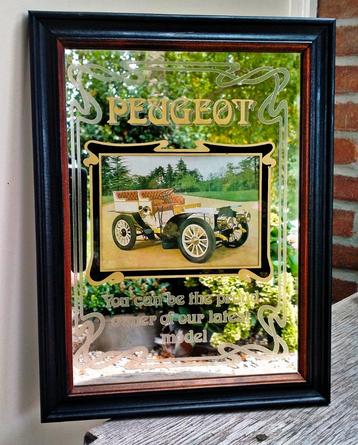 Peugeot Auto Spiegel in Houten Lijst- Oldtimer Peugeot Auto beschikbaar voor biedingen