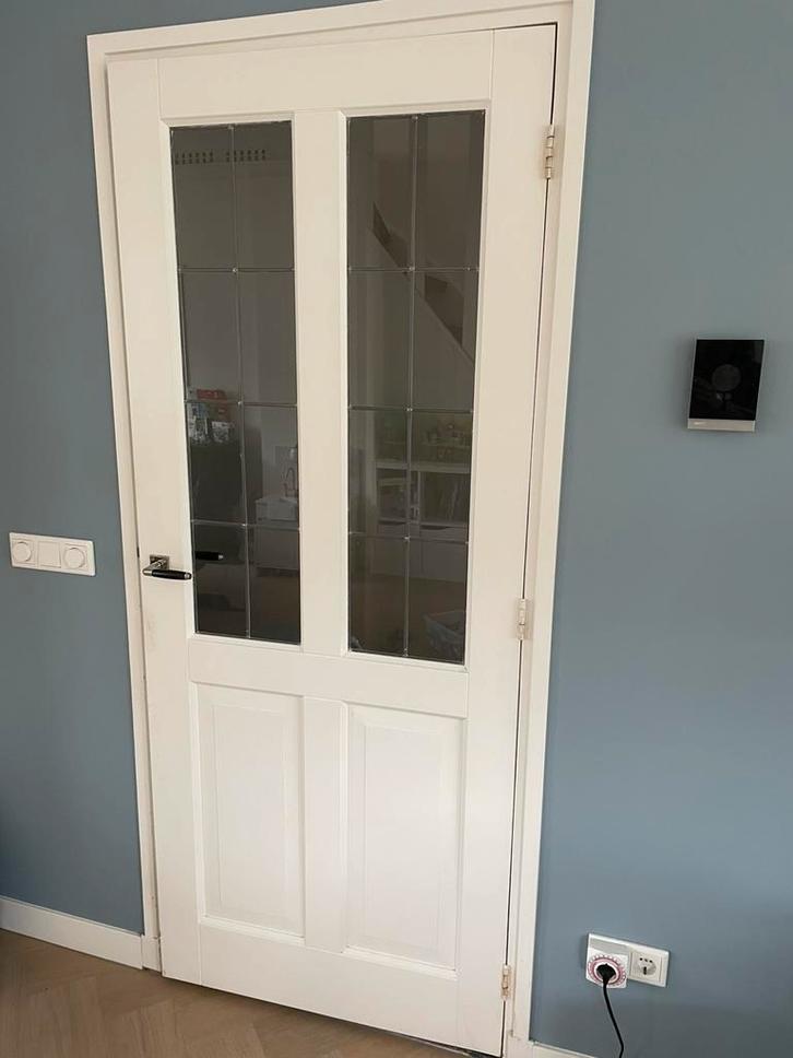 Binnendeur met glas, Doe-het-zelf en Verbouw, Deuren en Horren, Gebruikt, Binnendeur, 200 tot 215 cm, 80 tot 100 cm, Glas, Hout