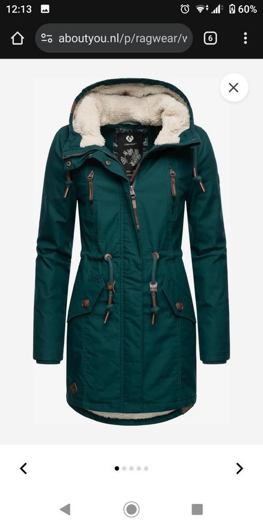Groene Ragwear winterjas mt. 46 met teddy voering, Maat 46/48 (XL) of groter, Ophalen of Verzenden, Zo goed als nieuw, Groen