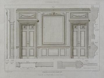 Litho 1900 - Louis XIII interieur - Franse ontwerptekening beschikbaar voor biedingen