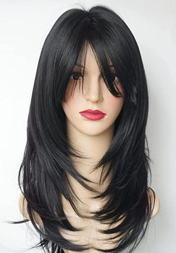 Zwarte Lange Steile Pruik Haren Dames Vrouwen Zwart Haarstuk beschikbaar voor biedingen