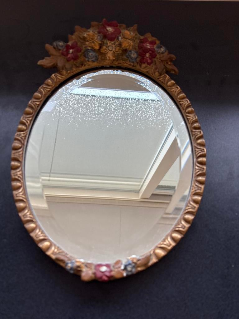 Ovale spiegel met bloemmotief, Ophalen of Verzenden, Ovaal, Minder dan 50 cm, Minder dan 100 cm