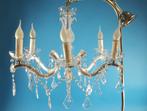 Brocante kroonluchter, glas, kristal, Massive, 6 kaarsen. S4