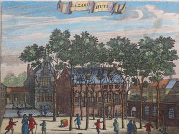 gravure kleur Lazarushuis Amsterdam, n. Caspar Commelin 1726 beschikbaar voor biedingen