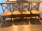 4 eetkamerstoelen met rieten zitting, Huis en Inrichting, Stoelen, Ophalen, Gebruikt, Hout, Vier