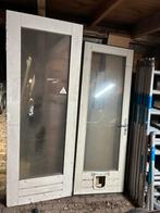 Hardhouten tuindeuren met kattenluik, Ophalen, Gebruikt, 80 tot 100 cm, 215 cm of meer