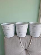 Zinken Bloempotten Set, Gebruikt, Rond, Metaal, Tuin