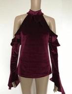 Velours bordeaux fluweel halter top volant ruffles S M jurk, Kleding | Dames, Maat 38/40 (M), Nieuw, Ophalen of Verzenden, Lange mouw