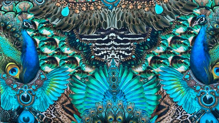 Peacock canvas.  2 lapjes, Hobby en Vrije tijd, Stoffen en Lappen, Nieuw, Katoen, 120 cm of meer, 30 tot 200 cm, Ophalen of Verzenden