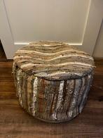 Bruin beige poef, Ophalen, Rond, Minder dan 50 cm, Zo goed als nieuw