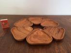 6 jaren 60 hout pindabakjes hapjes tapasbakje tapas driehoek, Schaal, Ophalen of Verzenden, Zo goed als nieuw, Overige vormen