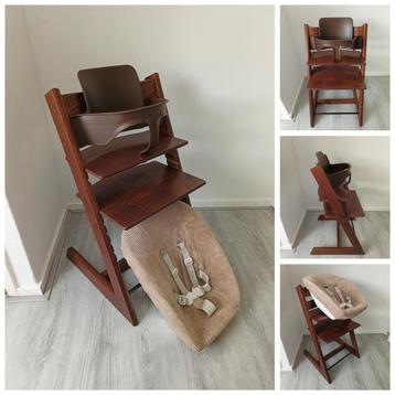Stokke Tripp Trapp bruin met babyset, newbornset, extra hoes beschikbaar voor biedingen
