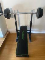 Halterbank - Tunturi weight bench met stang + gewichten, Ophalen, Benen, Krachtstation, Zo goed als nieuw