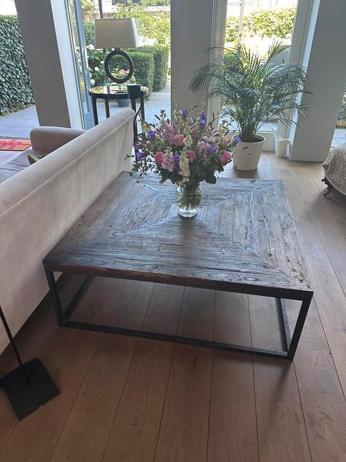 Salontafel van gerecycled hout en metaal - 120€, Huis en Inrichting, Tafels | Salontafels, Gebruikt, Minder dan 50 cm, 50 tot 100 cm