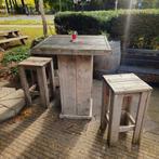 Houten tuinset met tafel en krukken, Tuin en Terras, Tuintafels, Ophalen, Gebruikt, Vierkant, Hout