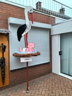 Ooievaar met baby op nest met roze tule, zie keuze., Ophalen, Nieuw, Geboortebord