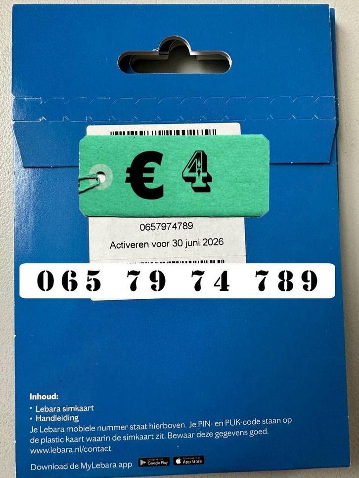 Mooi nummer Lebara makkelijk Simkaart Nieuw!, Telecommunicatie, Prepaidkaarten en Simkaarten, Nieuw, Prepaidkaart, Overige providers