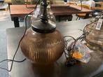 Hanglamp retro vitrage geribbeld bruin glas met brons 43cm, Huis en Inrichting, Lampen | Hanglampen, Minder dan 50 cm, Glas, Zo goed als nieuw