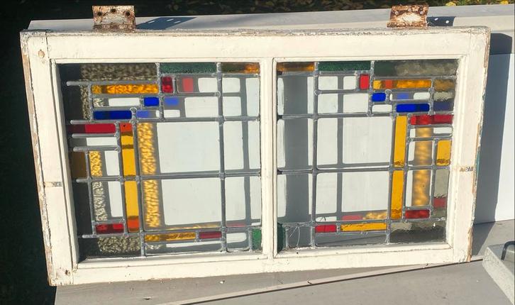 Glas in lood raam met kozijn - Prima staat, Doe-het-zelf en Verbouw, Glas en Ramen, Gevelraam of Ruit, Minder dan 80 cm, Glas in lood