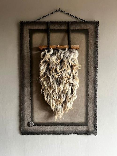 Kalkdoek met wol, woltoef, landelijk doek, sober wanddoek, Huis en Inrichting, Woonaccessoires | Wanddecoraties, Nieuw, Ophalen of Verzenden