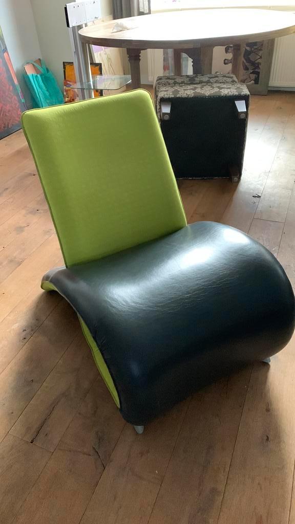 Jess Design loungestoel zgan, groen/zwart leer, Huis en Inrichting, Stoelen, Zo goed als nieuw, Eén, Overige materialen, Overige kleuren