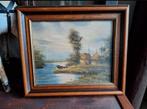Olieverf op Doek Schilderij/Bootje-Meertje-Boerderij, Ophalen of Verzenden