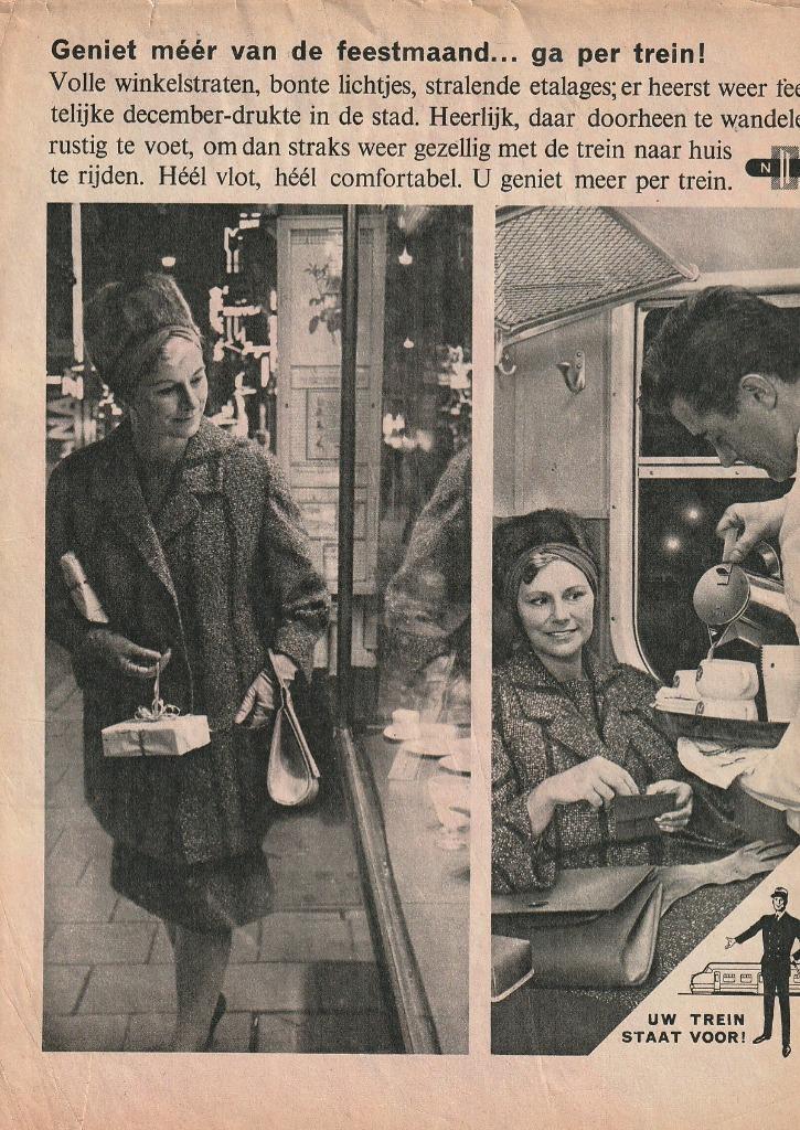 retro reclame 1962 NS trein geniet van feestmaanden, Verzamelen, Retro, Overige typen, Verzenden