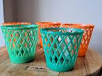Set 5 x retro vintage bloempot - groen & oranje, Ophalen of Verzenden