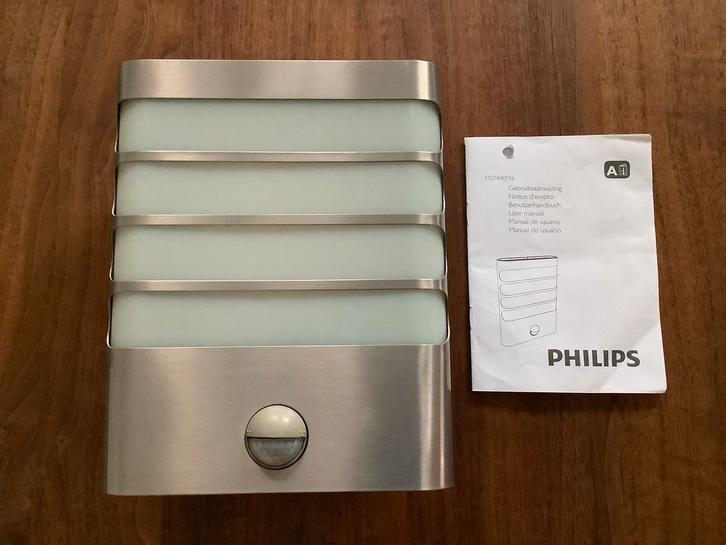Philips LED buitenlamp met bewegingssensor, RVS, Tuin en Terras, Buitenverlichting, Gebruikt, Wandlamp, Rvs, Minder dan 50 watt