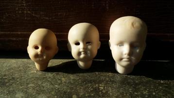 3 poppenhuis hoofdjes porselein antieke reproductie hoofdjes beschikbaar voor biedingen