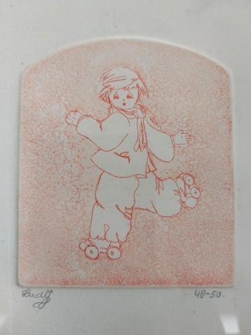 Spelende kinderen, in een gekleurde ets. beschikbaar voor biedingen