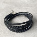 Zwarte leren gevlochten wikkelarmband dames, Verzenden, Nieuw, Zwart, Leer
