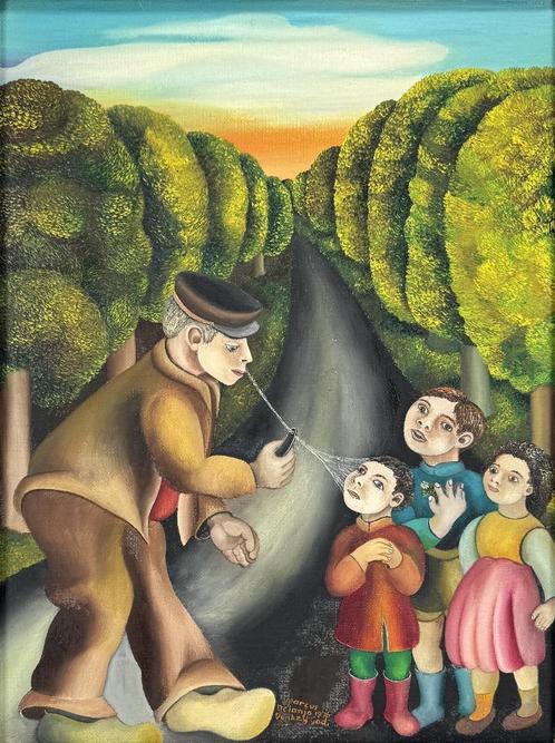 106. Schilderij Marcus Delanjo, “Dankzij God”, 1976, Antiek en Kunst, Kunst | Schilderijen | Modern, Ophalen of Verzenden