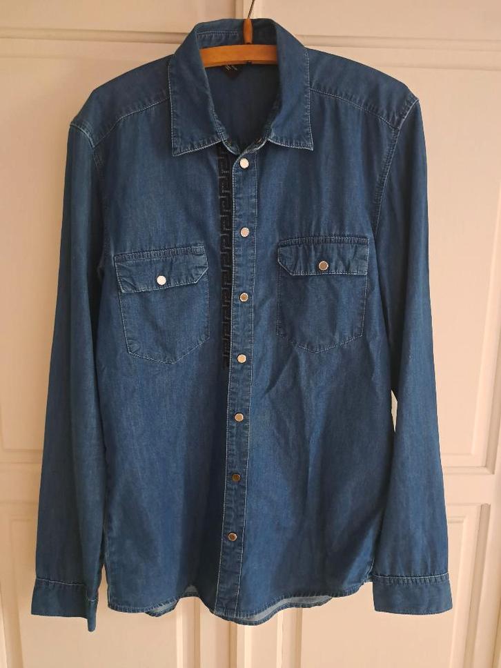 spijkerblouse (Cross Jeans), Kleding | Dames, Blouses en Tunieken, Zo goed als nieuw, Maat 38/40 (M), Blauw, Ophalen of Verzenden