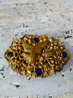 Prachtige antiek koperen gesp goud met blauwe steentjes broc, Sieraden, Tassen en Uiterlijk, Antieke sieraden, Ophalen of Verzenden