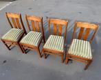 Set van 4 houten eetkamerstoelen – groen velours, Huis en Inrichting, Stoelen, Ophalen, Gebruikt, -, Vier