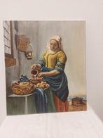 Brocante schilderij het melk meisje op linnen, Ophalen of Verzenden
