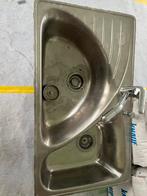 Dubbele spoelbak rvs met kraan, Huis en Inrichting, Keuken | Keukenelementen, Ophalen, Zo goed als nieuw