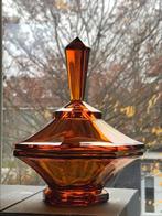 Amberkleurige schaal met deksel 19 cm. Art Deco, Ophalen of Verzenden