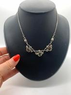 V714 Prachtige zilveren ketting met roosjes, Sieraden, Tassen en Uiterlijk, Antieke sieraden, Ophalen of Verzenden, Zilver, Ketting