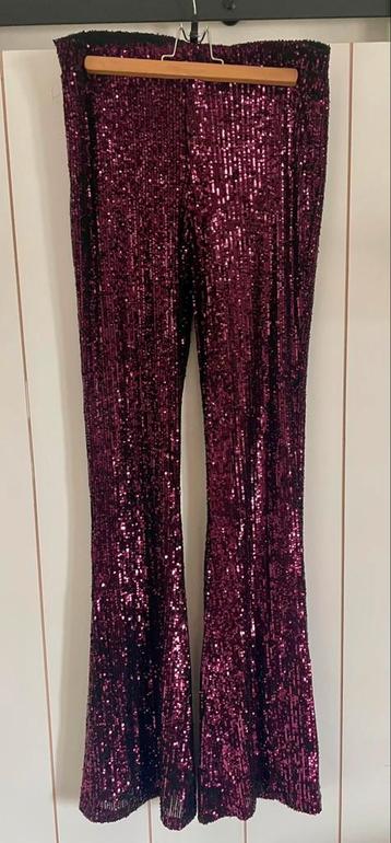 LaDress Cannes: glitter/pailetten broek, aubergine paars, L beschikbaar voor biedingen